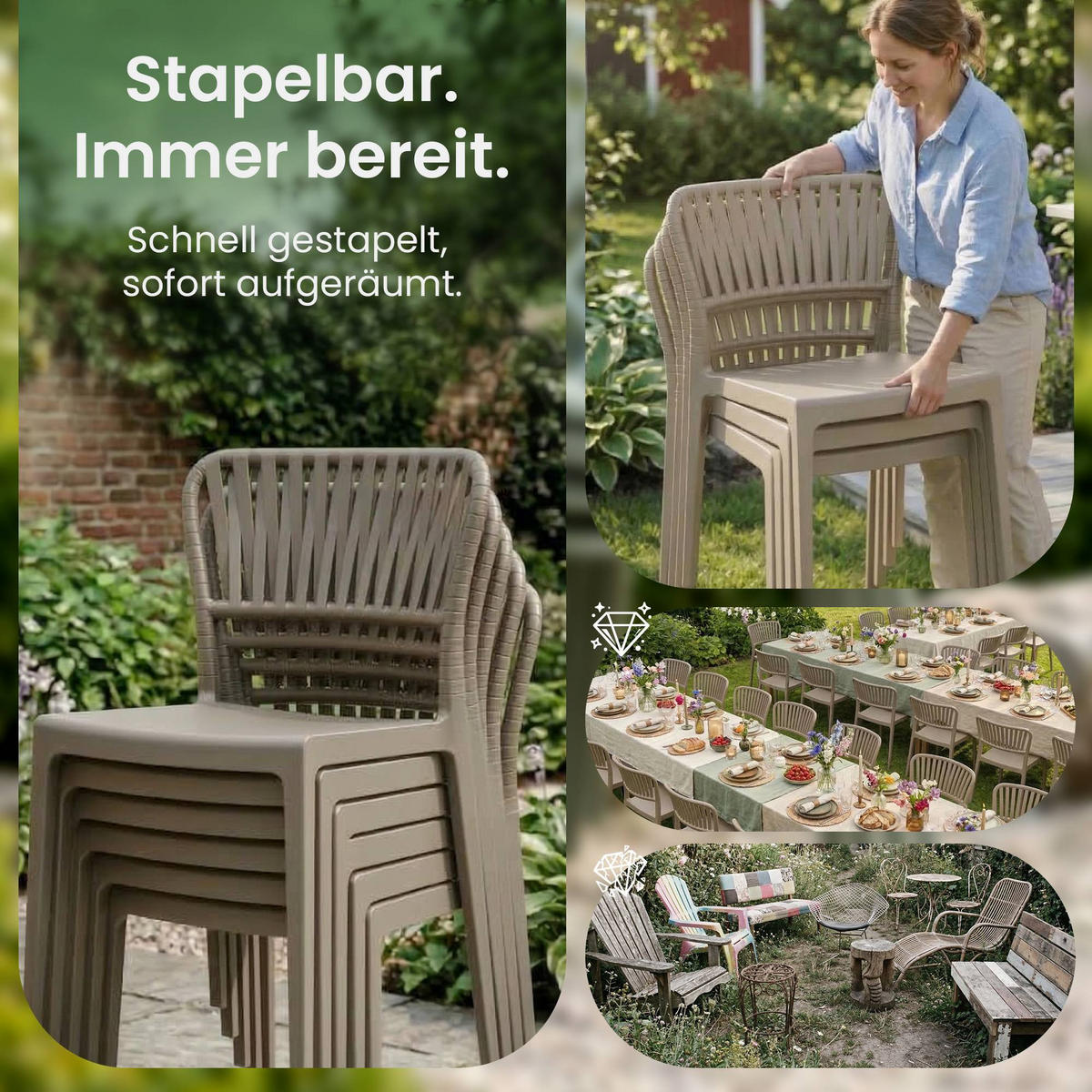 GARTENSTUHL 4er Set Kunststoff Taupe - Taupe, Kunststoff (45/84/55cm) - CLP
