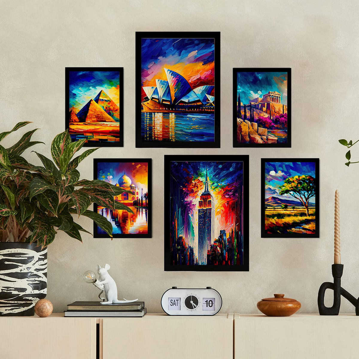 POSTER Set Mit 6 Erhöht Im Ölgemälde Stil A3 & A4 Schwarzer Rahmen - Schwarz, Papier (29/3cm) - Nacnic