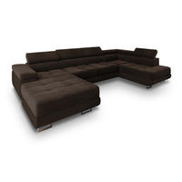 WOHNLANDSCHAFT CASONE R-S Braun Velours-Stoff mit Schlaffunktion - Braun, Holz (345/90/202cm) - MASSENO