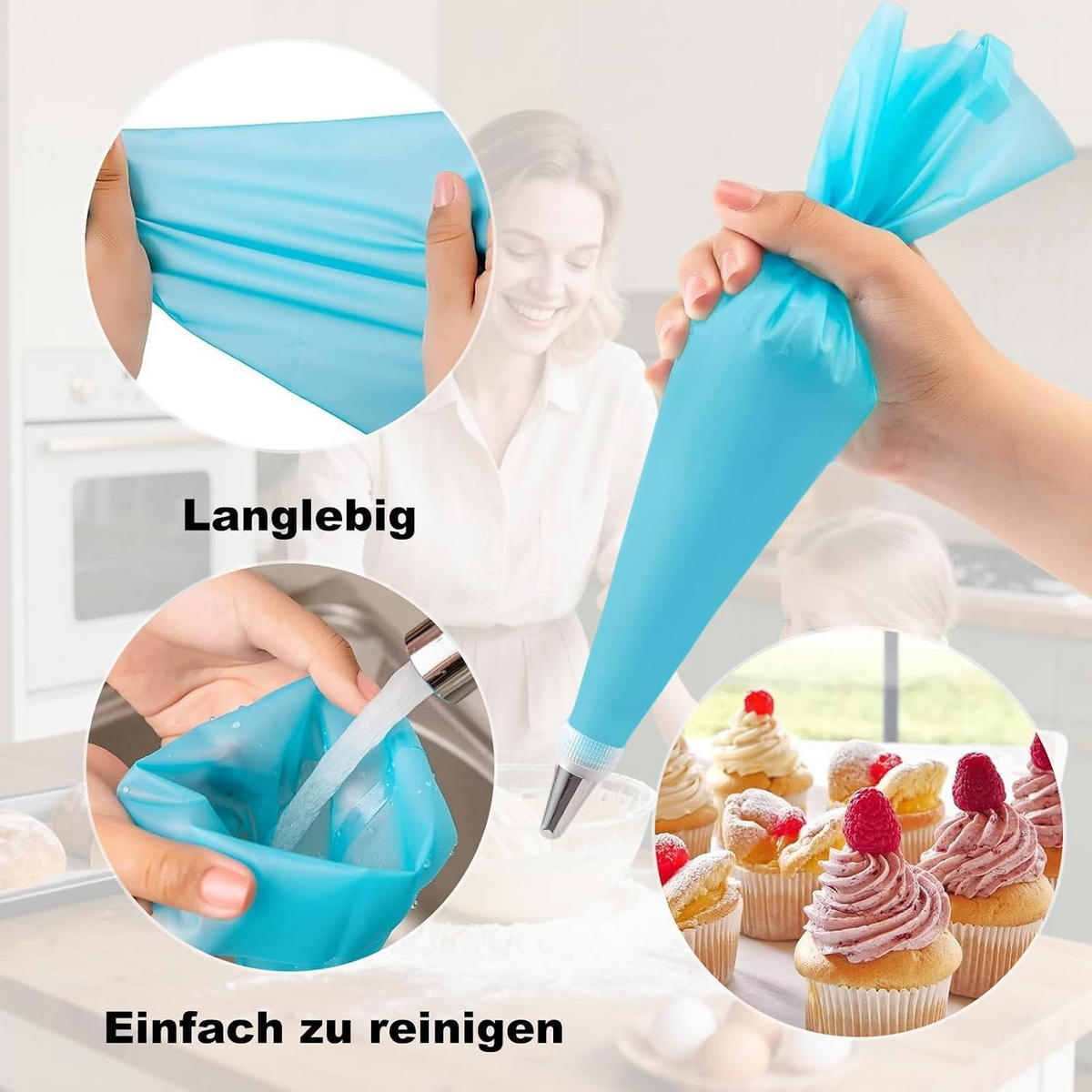SPRITZTÜLLEN Set 133-teilig Silikon mit Edelstahl-Tüllen Blau - Blau, Kunststoff (16/31/31cm)