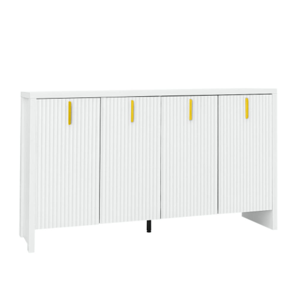SIDEBOARD Weiß aus Spanplatte mit goldenen Griffen & verstellbaren Einlegeböden 140×38×80 cm - Weiß, Holzwerkstoff (140/80/38cm) - Luhomfu
