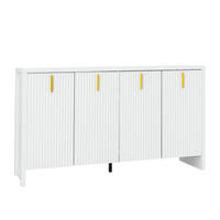 SIDEBOARD Weiß aus Spanplatte mit goldenen Griffen & verstellbaren Einlegeböden 140×38×80 cm - Weiß, Holzwerkstoff (140/80/38cm) - Luhomfu