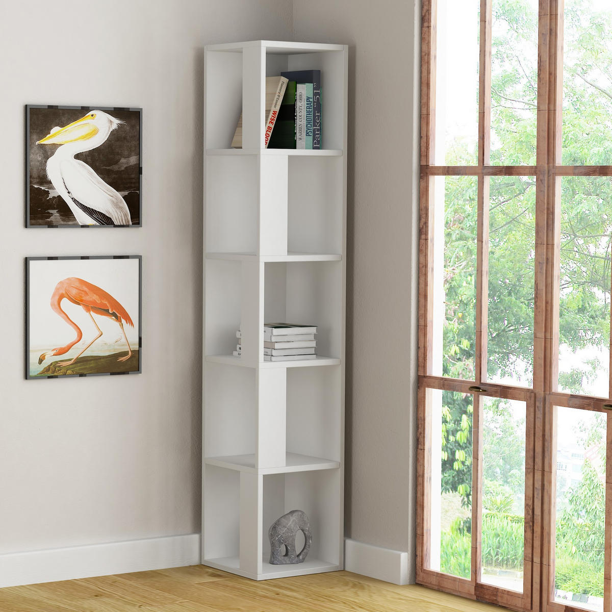 ECKREGAL 5 Regale weiß H161 cm - Piano - Weiß, Holzwerkstoff (34/161/12cm) - Calicosy