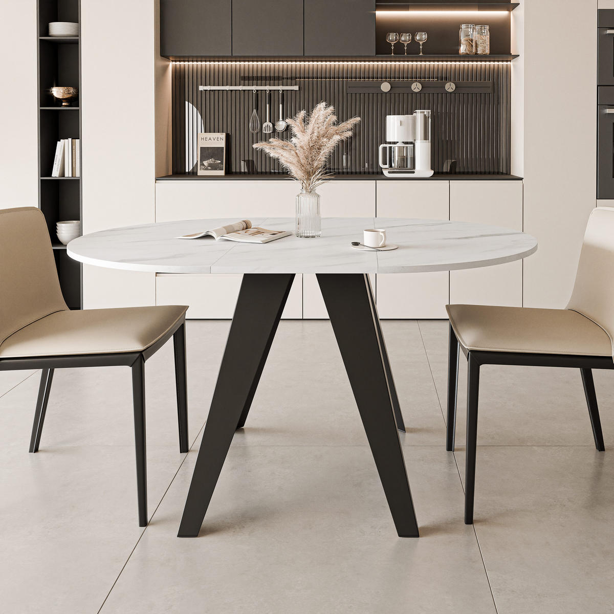 ESSTISCH ausziehbar auf MDF, Weiß - Schwarz/Weiß, Holzwerkstoff (100/100/76cm) - Idohome