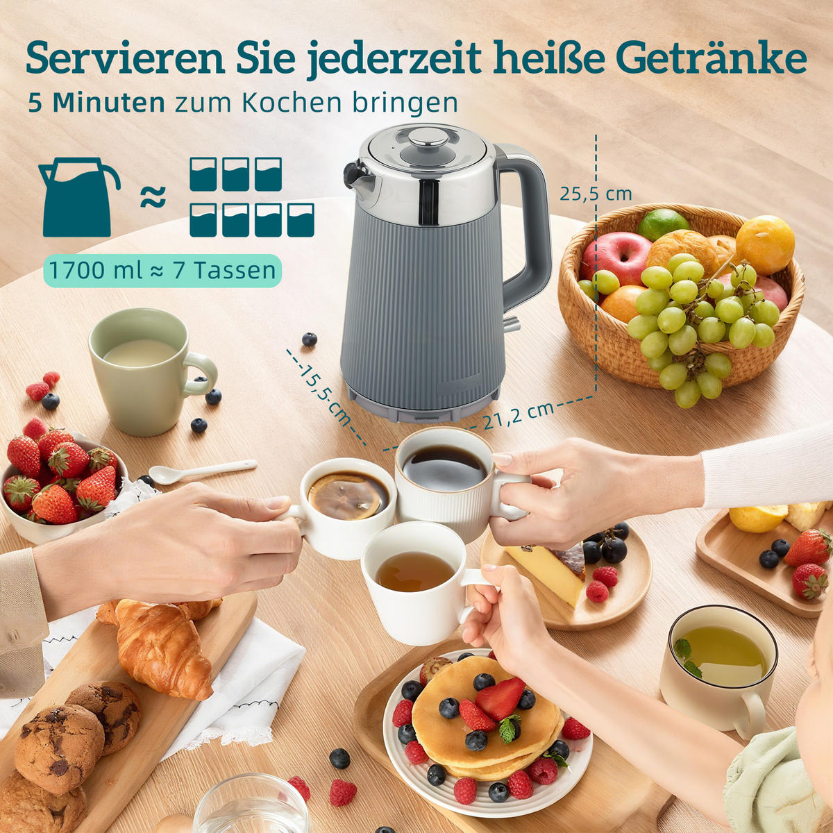 TOASTER mit Wasserkocher DE-07928 Grau - Grau, Metall (15.5/25.5/21.2cm) - ComfortXL