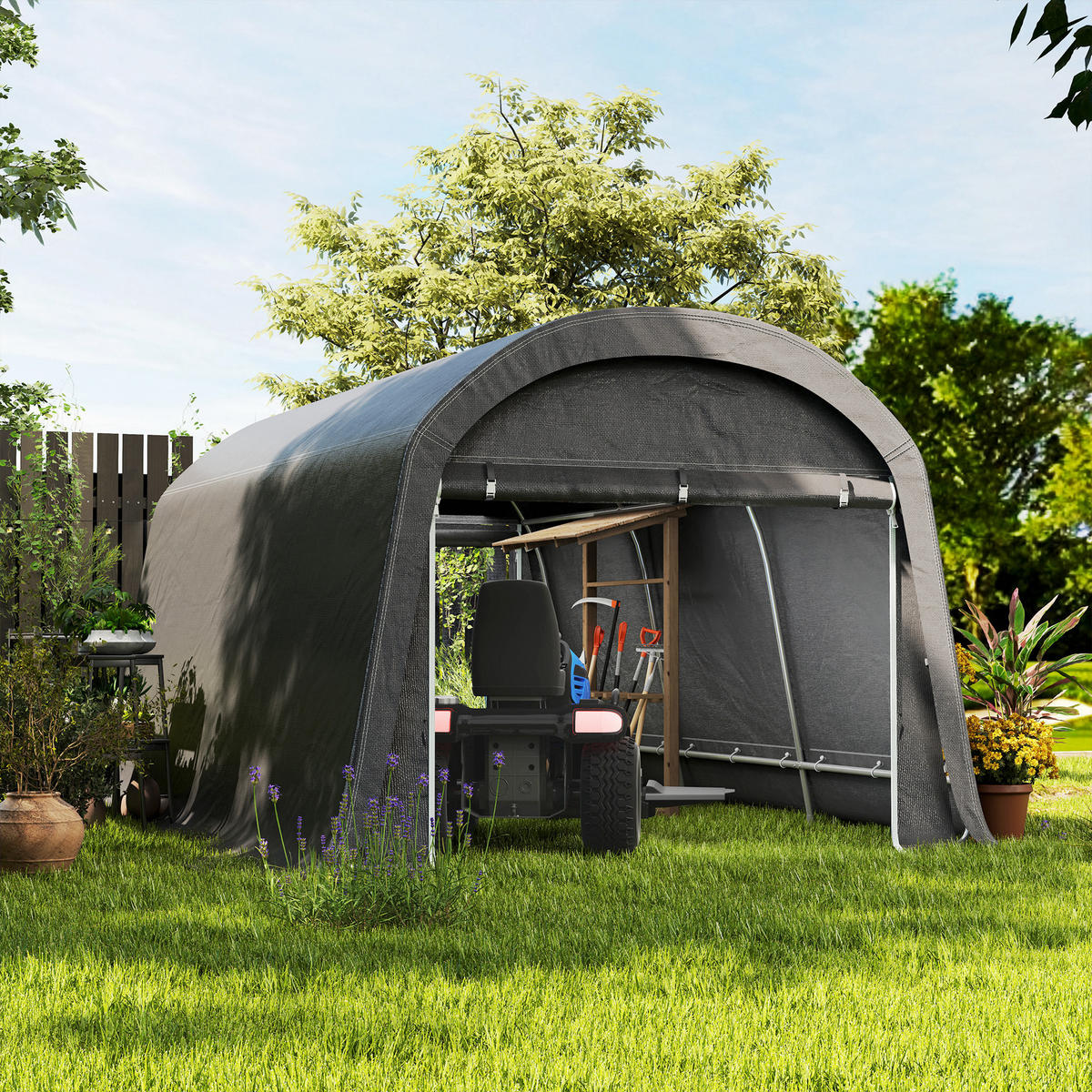 AUFBEWAHRUNGSZELT für Fahrräder - Dunkelgrau, Metall (300/230/450cm) - Outsunny