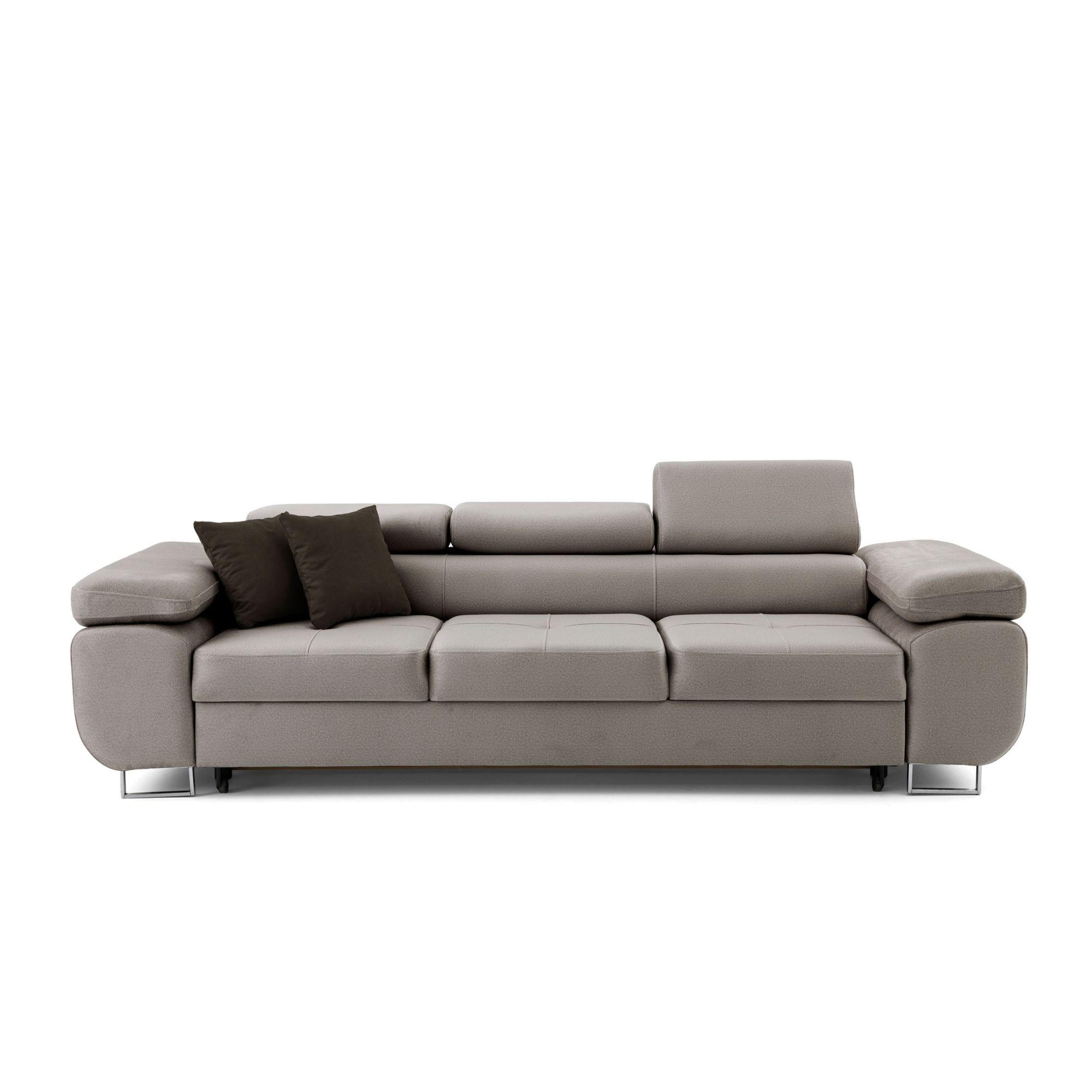 3-SITZER-SOFA WILD mit Schlaffunktion 127x190 Velours Hellgrau - Chromfarben/Hellgrau, Holz/Textil (262/90/102cm) - Muffo