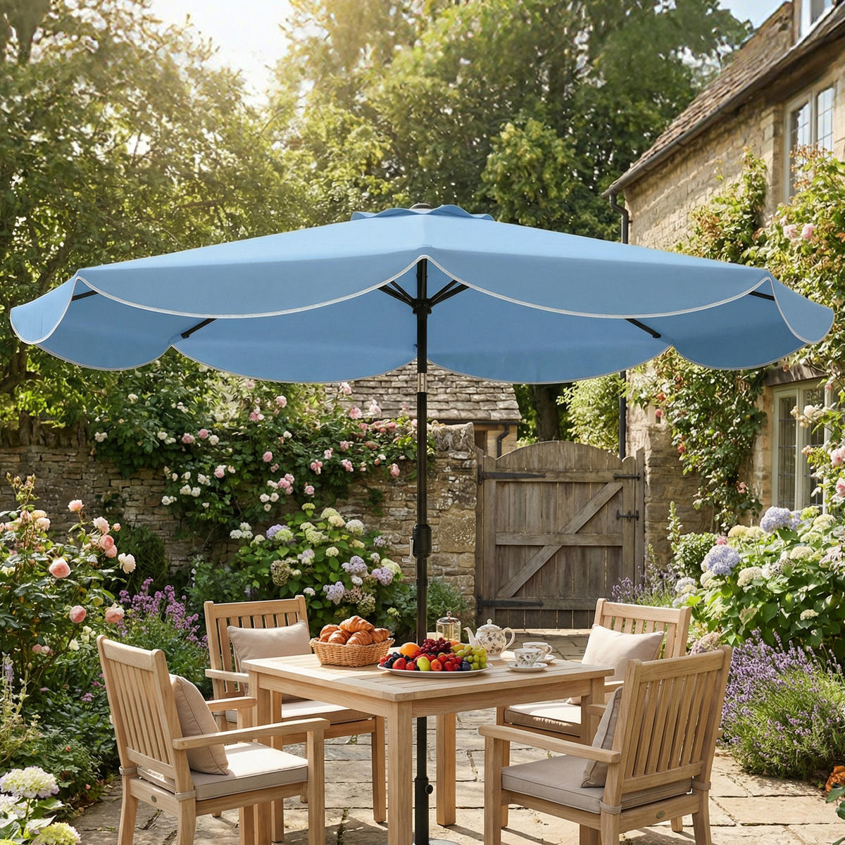 SONNENSCHIRM DE-05623 Mit Kurbel & Volant Himmelblau - Blau, Textil/Metall (265/265cm) - ComfortXL