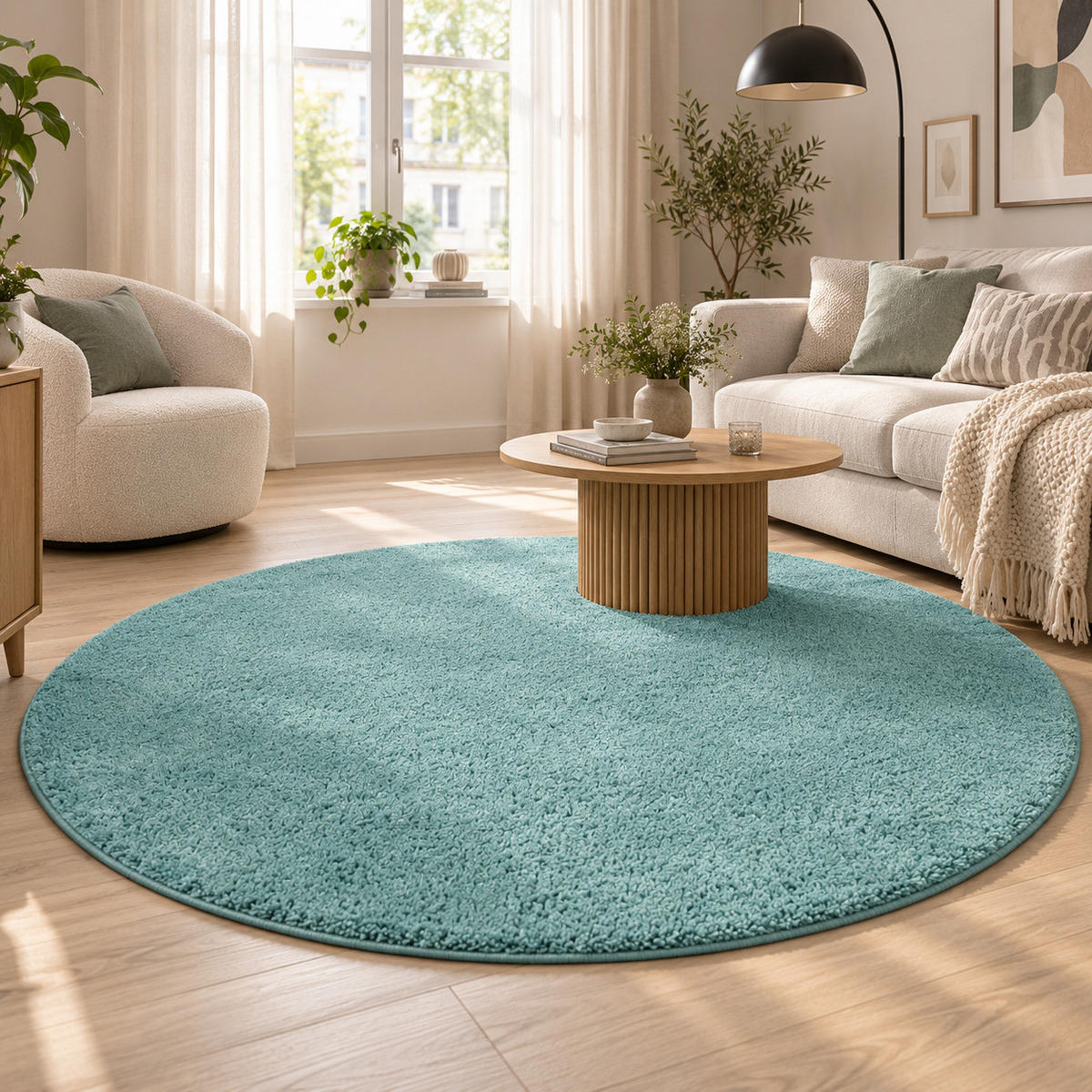 HOCHFLOR SHAGGY TEPPICH PALACE RUND - Mintgrün, Textil (160/160cm) - Snapstyle