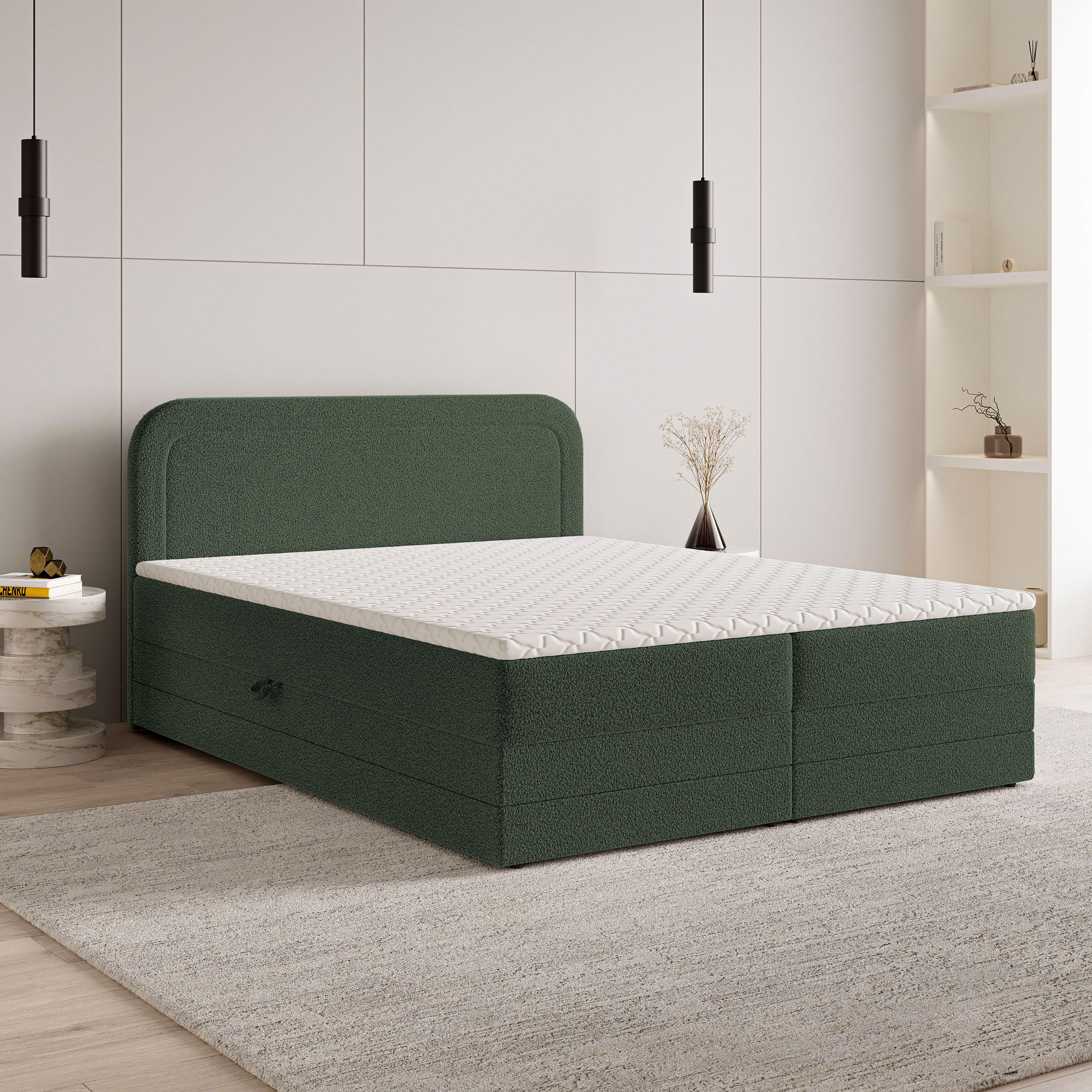 BOXBETT ARMEL 140x200 cm mit Matratze und Topper - Grün - Grün, Holz (140/200cm) - MASSENO