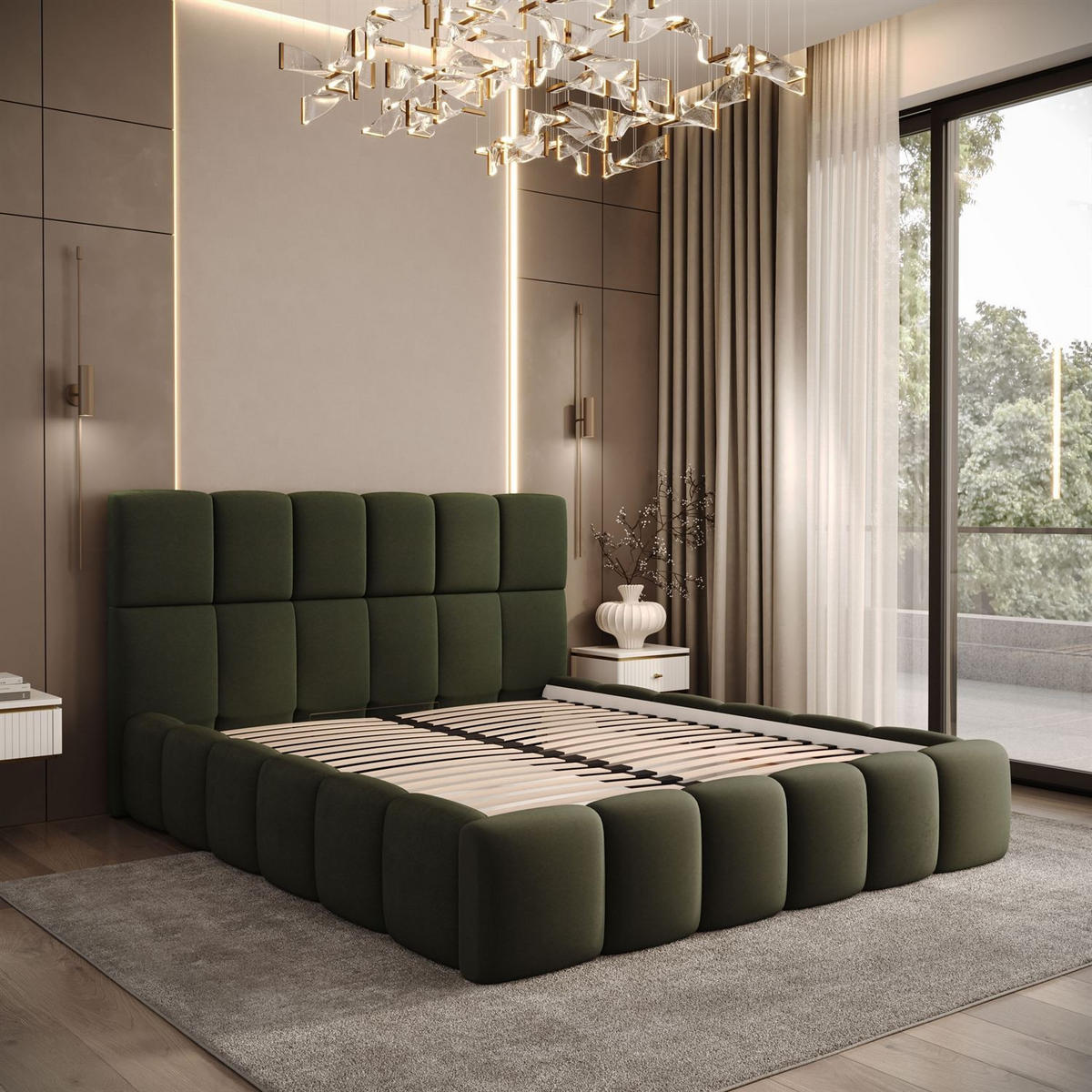 POLSTERBETT VENEZIA mit Bettkasten 180x200, Castel 39 - Dunkelgrün, Textil (180/200cm) - Lookway
