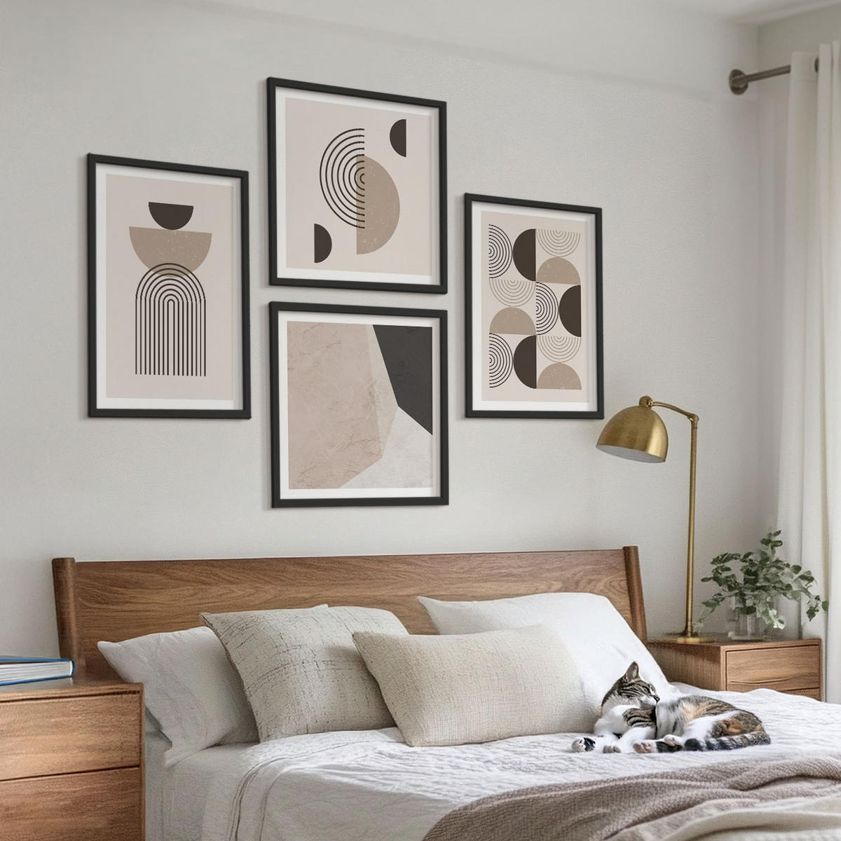 BILDER SET 4er Set - 50x50 cm & 40x60 cm Schwarzer Rahmen - Abstrakte geometrische Muster - Schwarz, Kunststoff (50/50cm) - TULUP