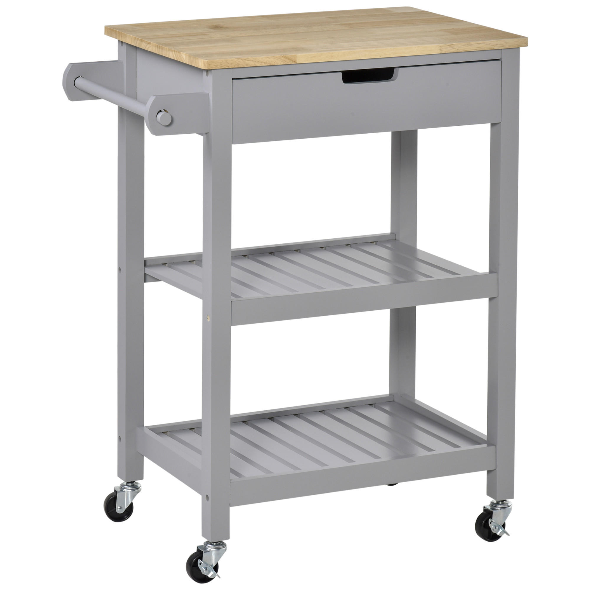 KÜCHENWAGEN, Rollwagen mit Gummibaumholz-Arbeitsplatte, 2 Ablagen und 1 Schublade - Multicolor, Metall (66.5/84.5/40cm) - FORIOUS