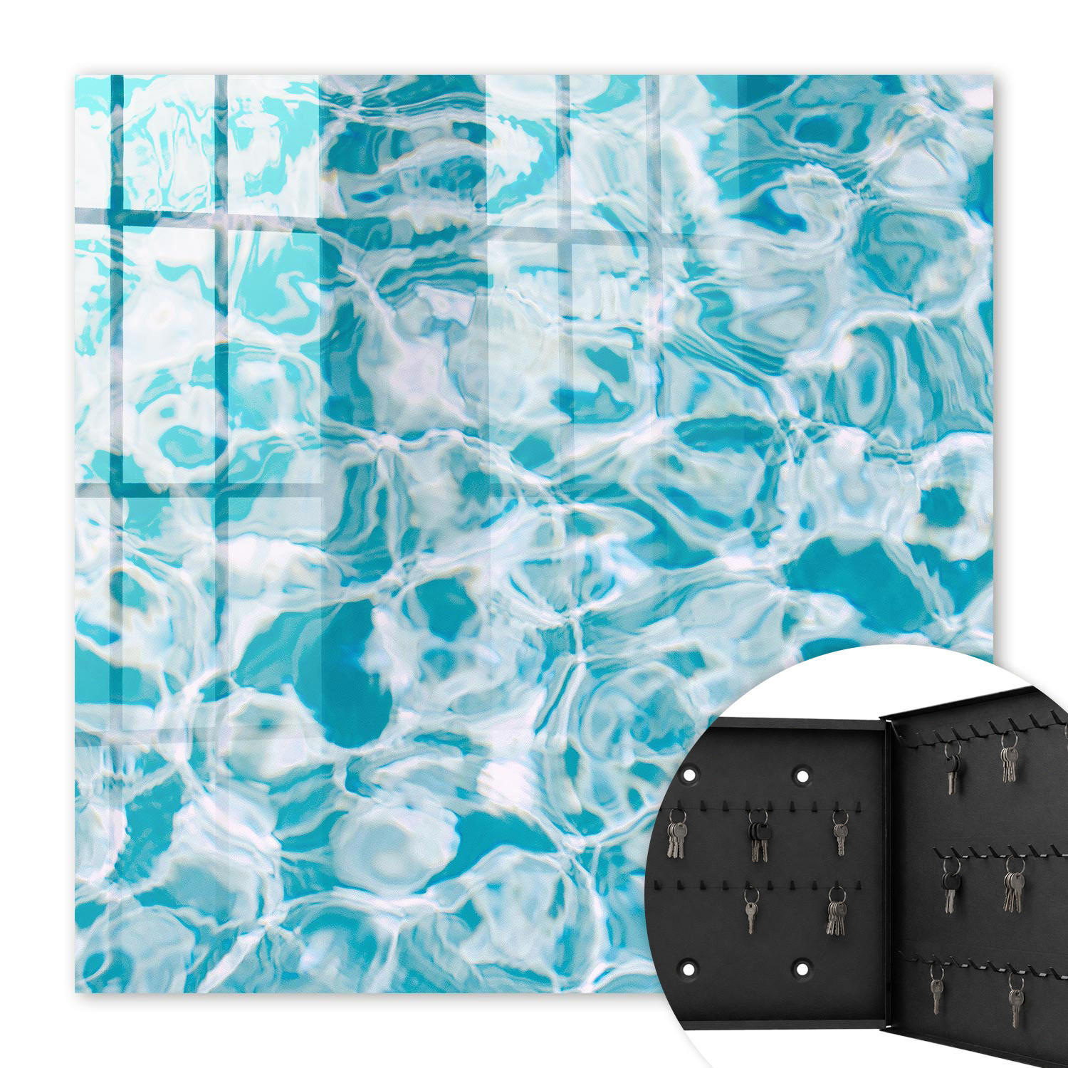 SCHLÜSSELBOX Schwarz 30x30 cm- Türöffnung nach rechts - Wasserwirbel - Blau, Metall (30/30/5cm) - TULUP