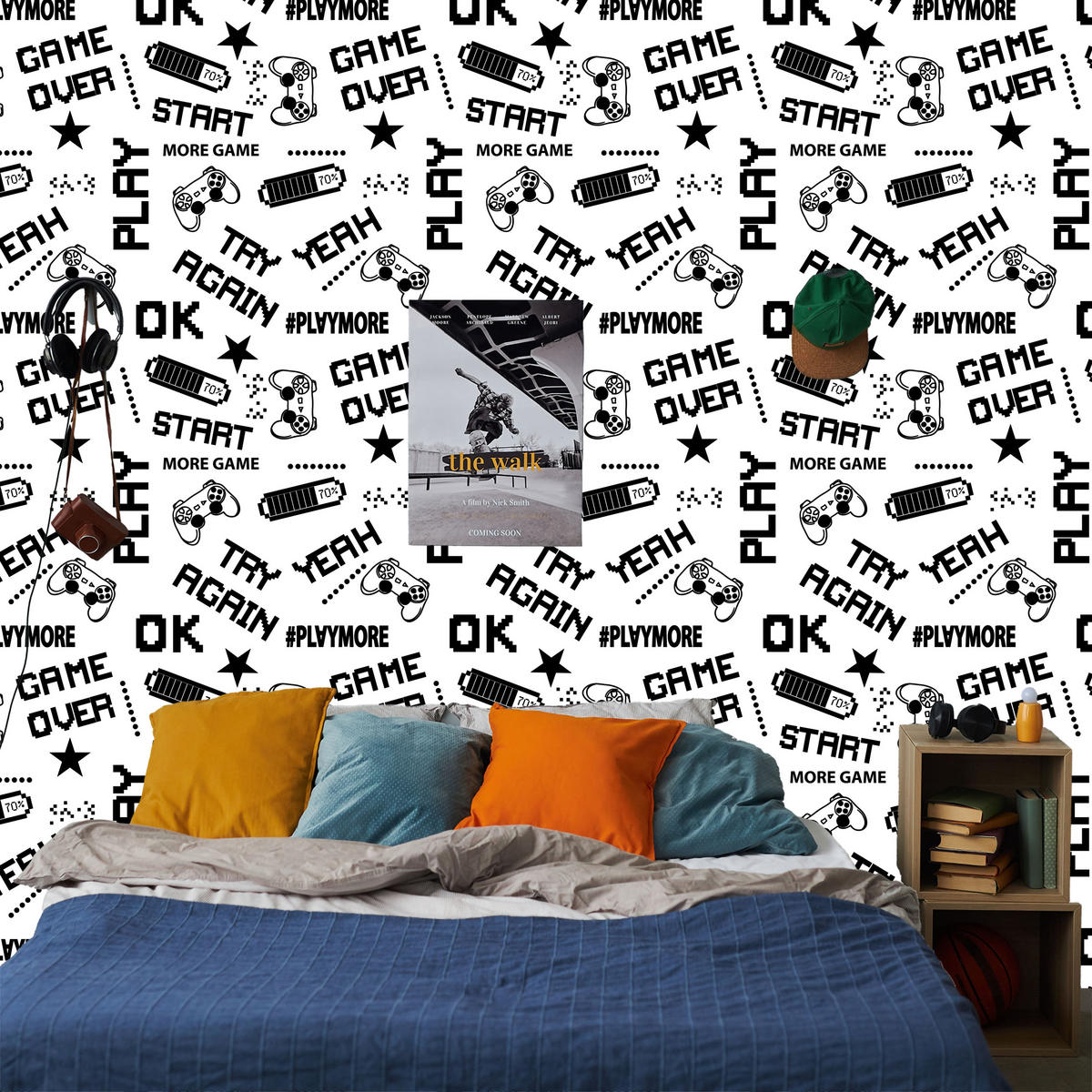 VLIESTAPETE Gaming-Schriftzüge Game Over – Schwarz, Weiß – 50x1000 cm - Schwarz/Weiß, Papier (50/1000cm) - Muralo