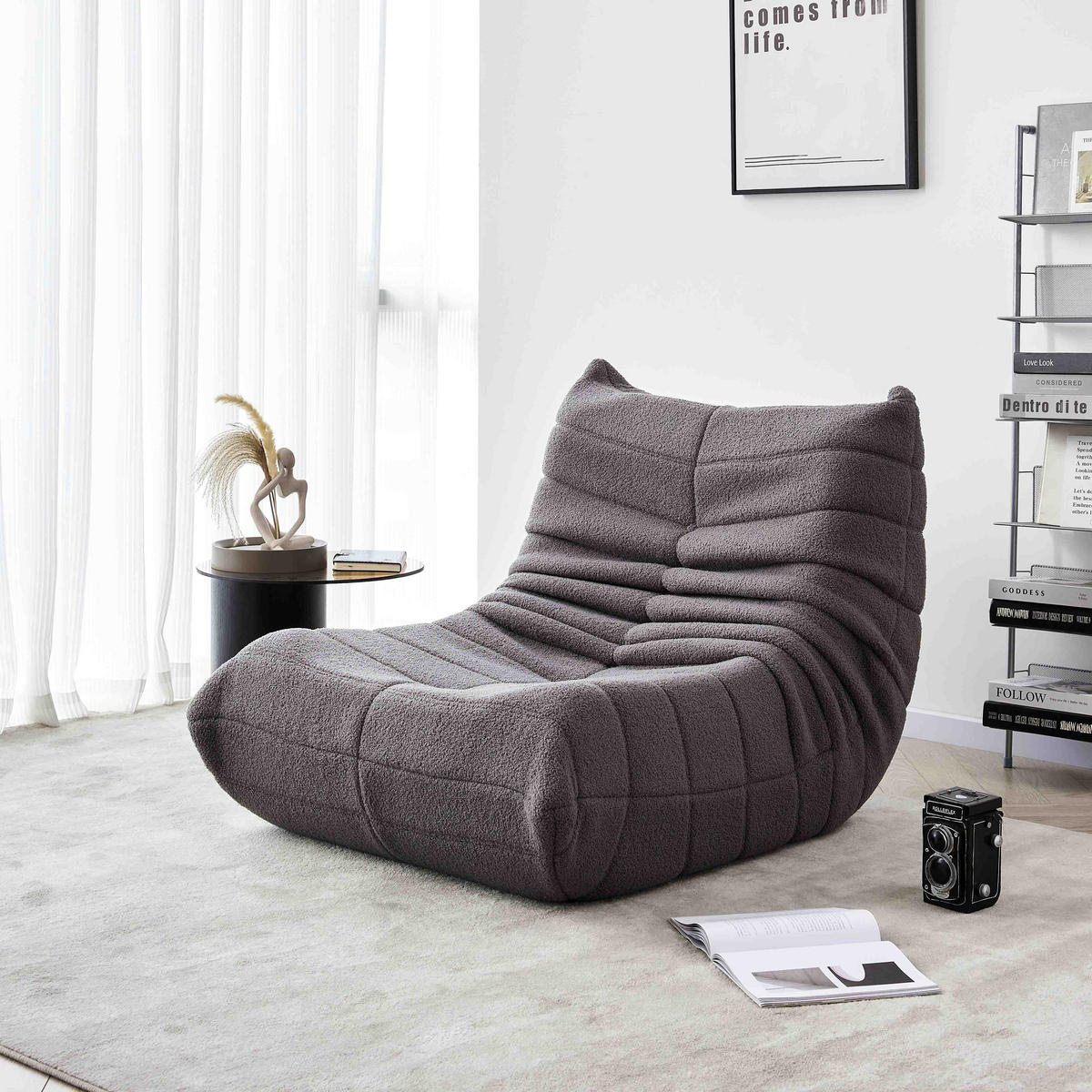 SEDACÍ VAK v šedé barvě, relaxační křeslo do interiéru s vysoce elastickou pěnou, snadno přemístitelné - šedá, textil (85/79/110cm) - STILVORA
