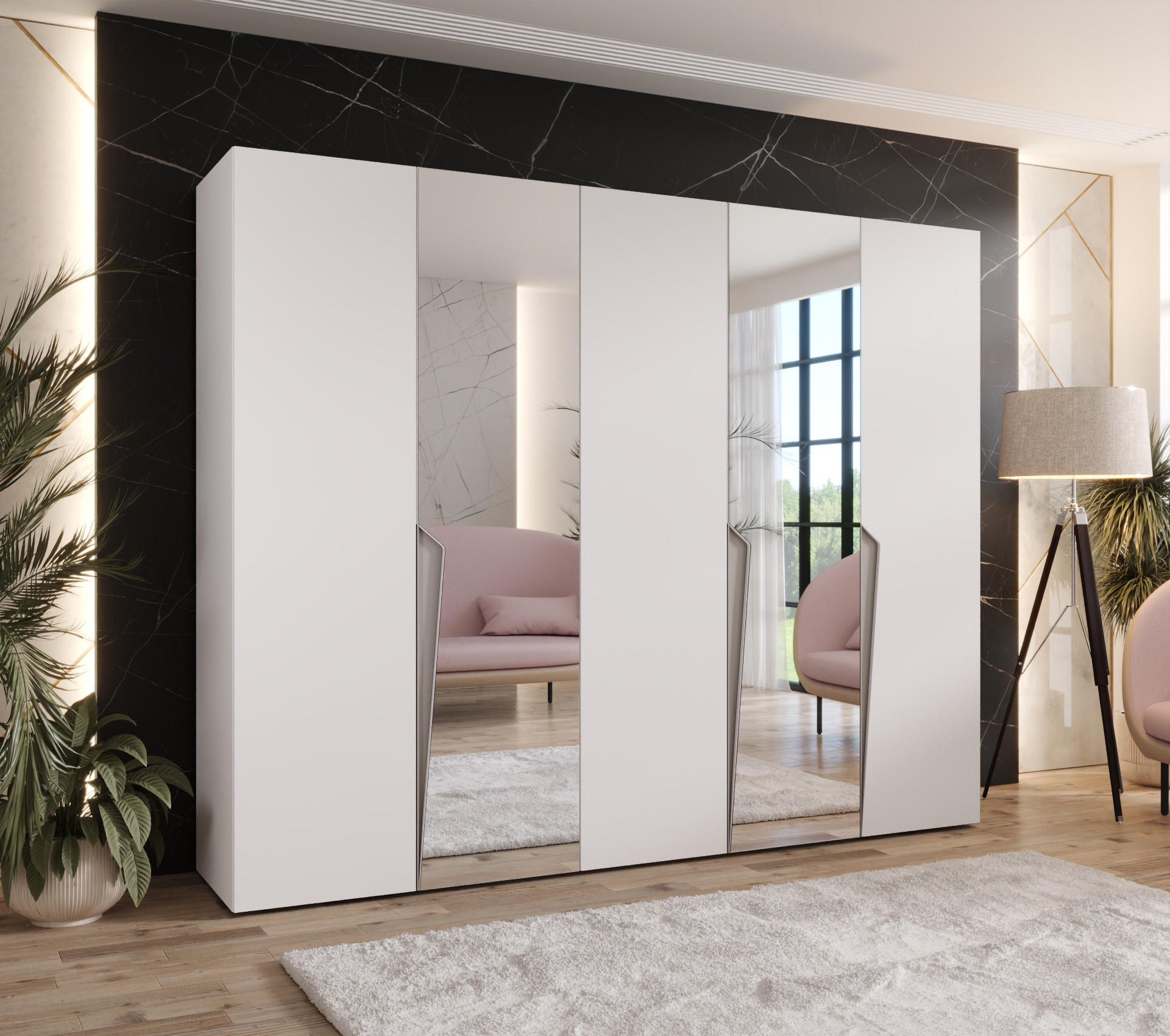 DREHTÜRENSCHRANK 202/250/52 5-türig - Beige/Weiß, Holz/Metall (250/202/52cm) - Abiks Möbel