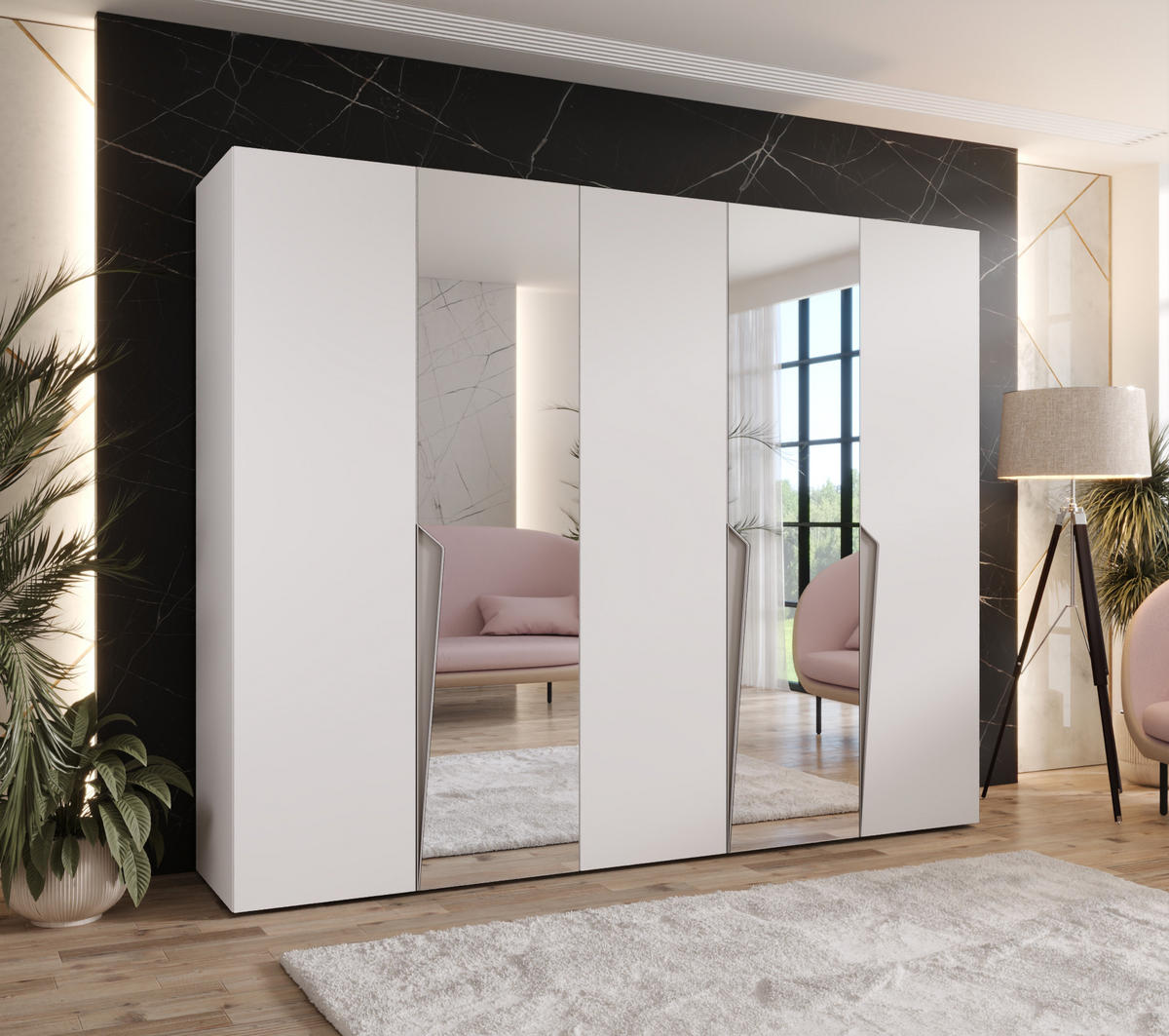 DREHTÜRENSCHRANK 202/250/52 5-türig - Beige/Weiß, Holz/Metall (250/202/52cm) - Abiks Möbel