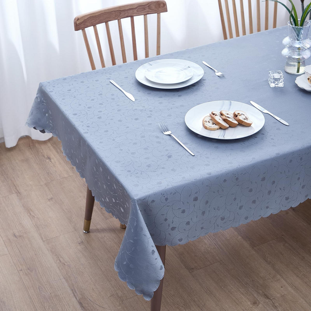 TISCHDECKE Abwaschbar Ornamente Rechteckig 140 x 240 cm Tischtuch Tafeldecke Kratzfest aus Polyester, Hellgrau - Hellgrau, Textil (140/240cm)
