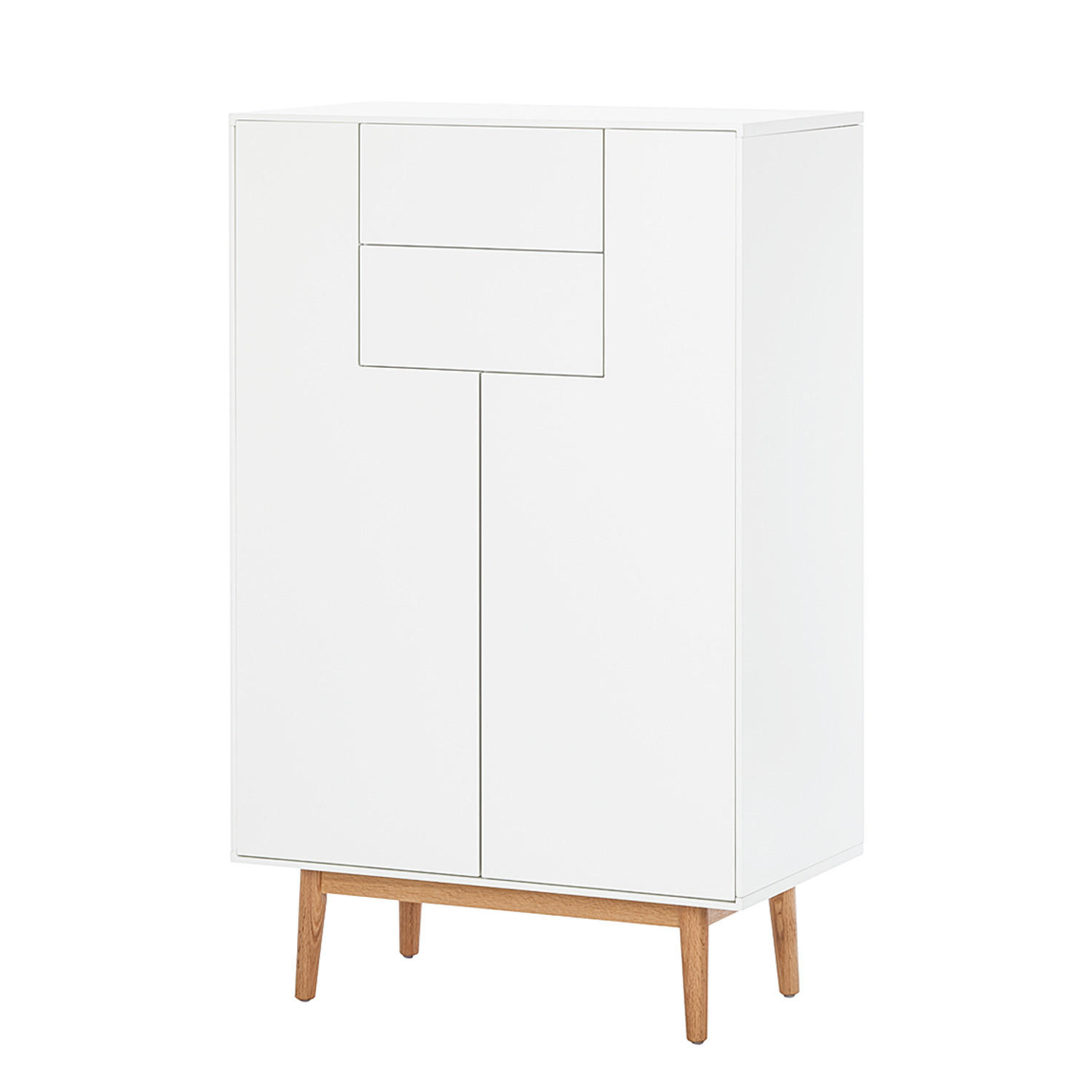 HIGHBOARD mit 2 Schubladen - Eichefarben/Weiß, Eichenholz/Holzwerkstoff (80/128/45cm) - home24