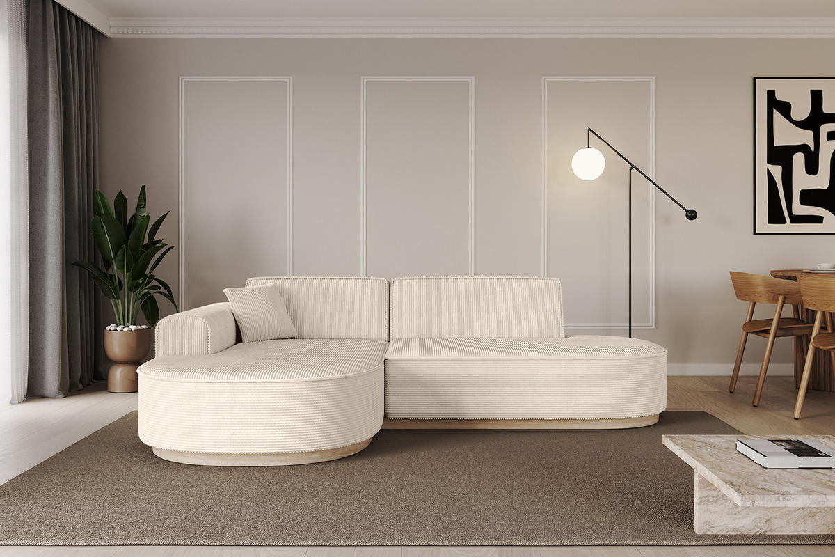 ECKSOFA Ottomane Links MARI-L1-v1 - 243x171x83 cm Beige Cord - Beige, Holzwerkstoff/Textil (243/171cm) - ALTDECOR