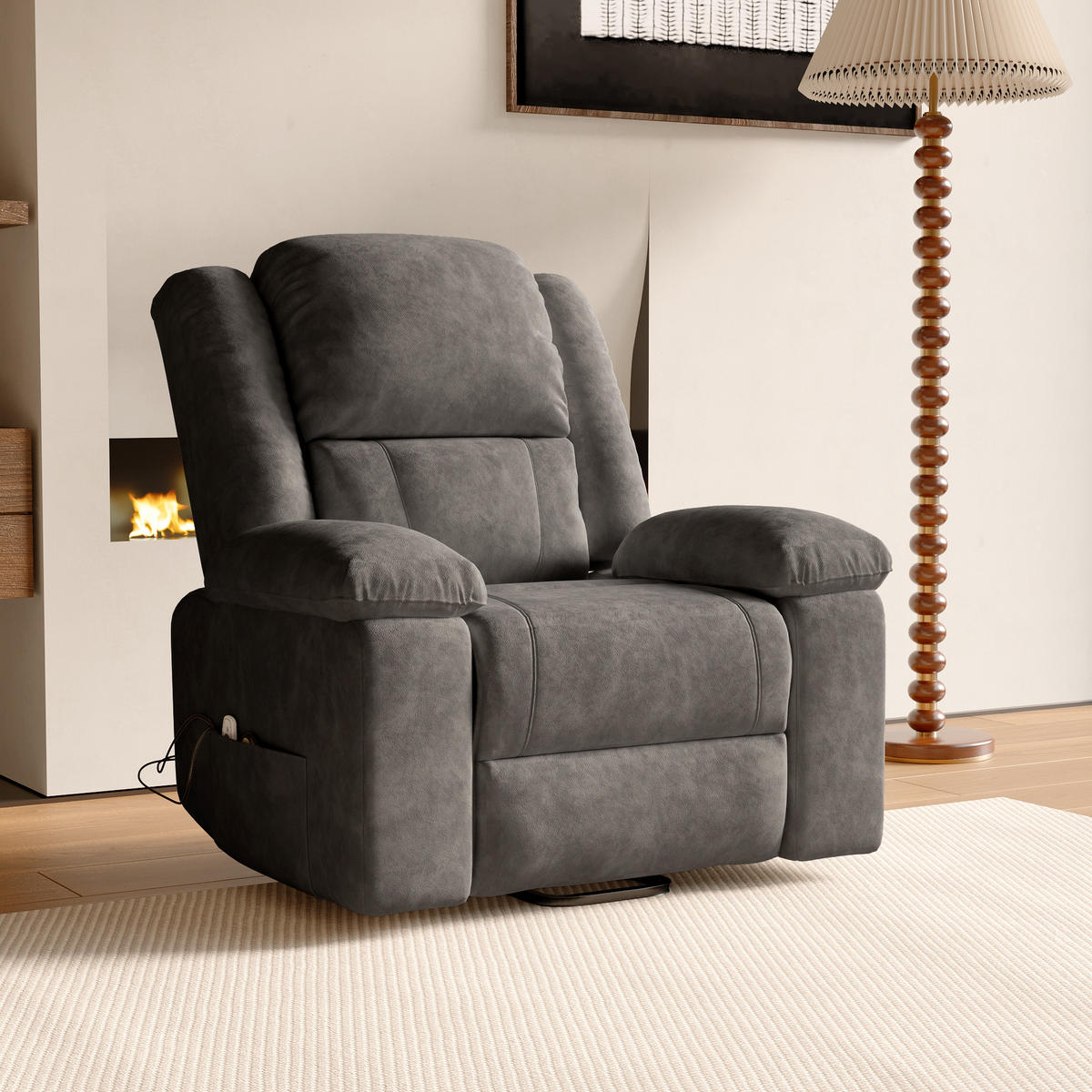 MASSAGESESSEL mit Relaxfunktion, 8 Massagepunkten & 2 Wärmepunkten, Stehhilfe, Fleece-Stoff in grau - Grau, Textil (93/106/102cm) - BRILVERDE