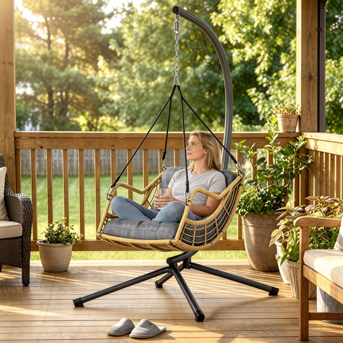 HÄNGESESSEL mit Gestell DE-13714 höhenverstellbar Grau - Dunkelgrau, Metall (100/192/118cm) - ComfortXL