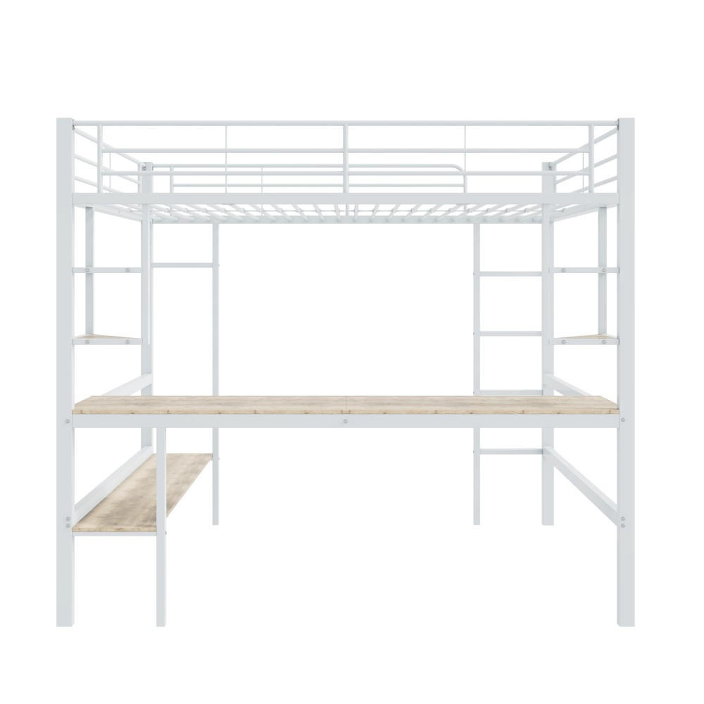 HOCHBETT 90x200cm in Weiß Metall mit Schreibtisch - Weiß, Metall (90/200cm) - KOMHTOM