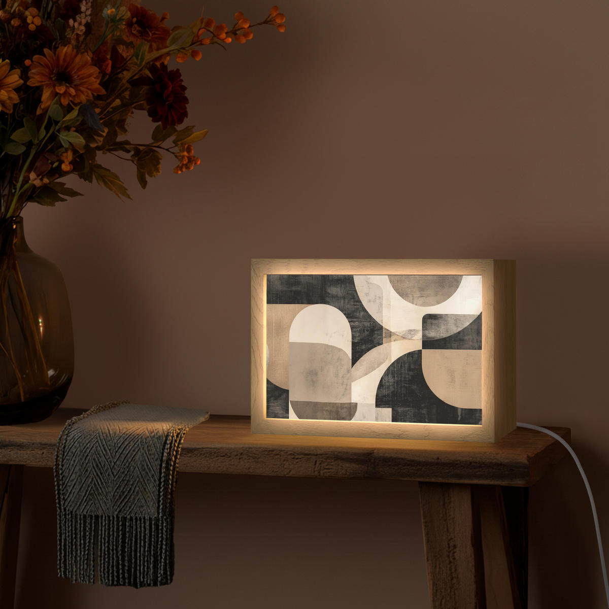 NÁSTĚNNÁ LAMPA Abstraktní - Tvary - Moderní - Béžová 30x20 cm - šedá, kompozitní dřevo (30/20/8cm) - OnlyWow