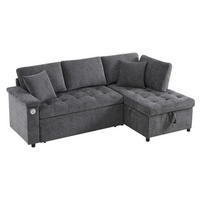ECKSCHLAFSOFA Chenille Dunkelgrau mit Schlaffunktion, Stauraum, USB und Kissen - Dunkelgrau, Holzwerkstoff/Kunststoff (209/130cm) - WISHDOR