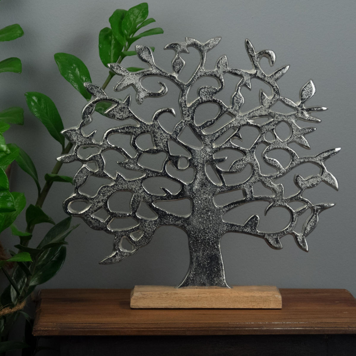 SKULPTUR Lebensbaum Albero Metall, Mangoholz silber-braun - Silberfarben, Metall (38/37/8cm) - DESIGN DELIGHTS
