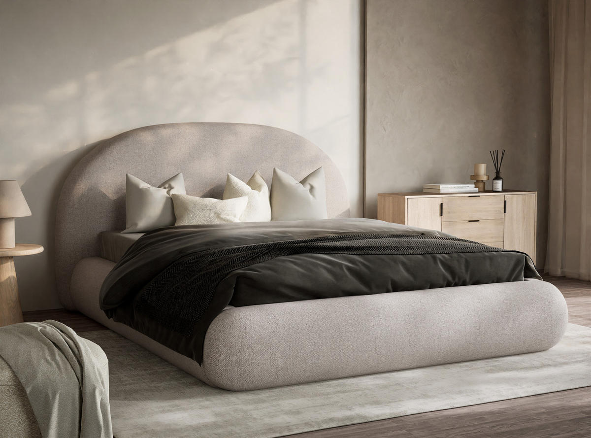 POLSTERBETT Maumere Beige 160/200 cm im Webstoff - Beige/Schwarz, Holz/Holzwerkstoff (160/200cm) - Maison de Reve