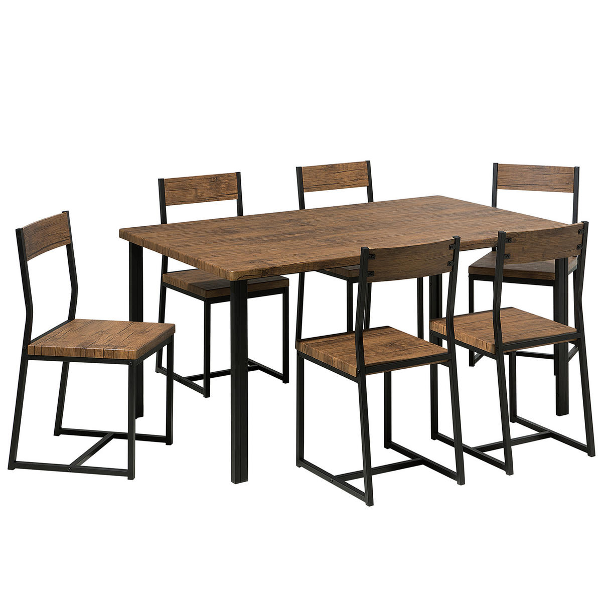 ESSGRUPPE Dunkelbraun Stahl 6-Sitzer 150 cm Laredo - Schwarz, Holzwerkstoff (150/75/90cm) - Beliani