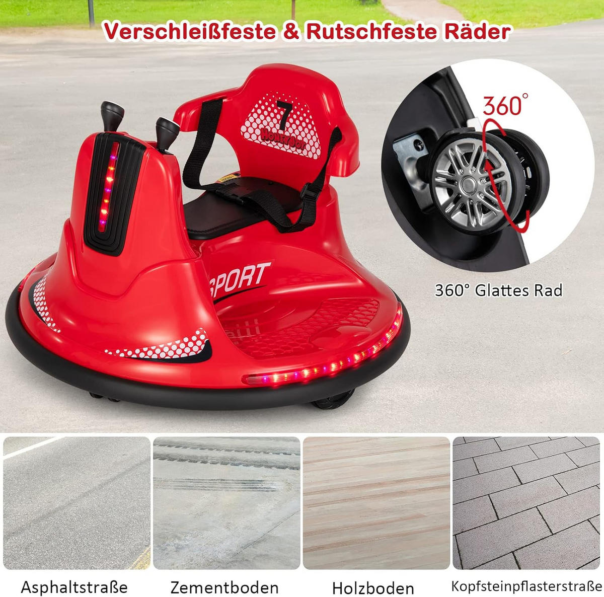 AUTOSCOOTER Aufsitz Kinder Rot - Rot, Kunststoff (66.5/47.6/66.5cm) - COSTWAY