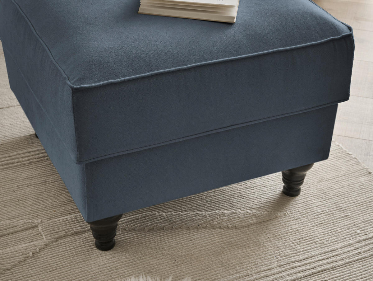 SESSEL-SET blau Landhaus, Loungesessel inklusive Hocker - Blau/Braun, Holz/Textil (175/95/110cm) - Furn.Design