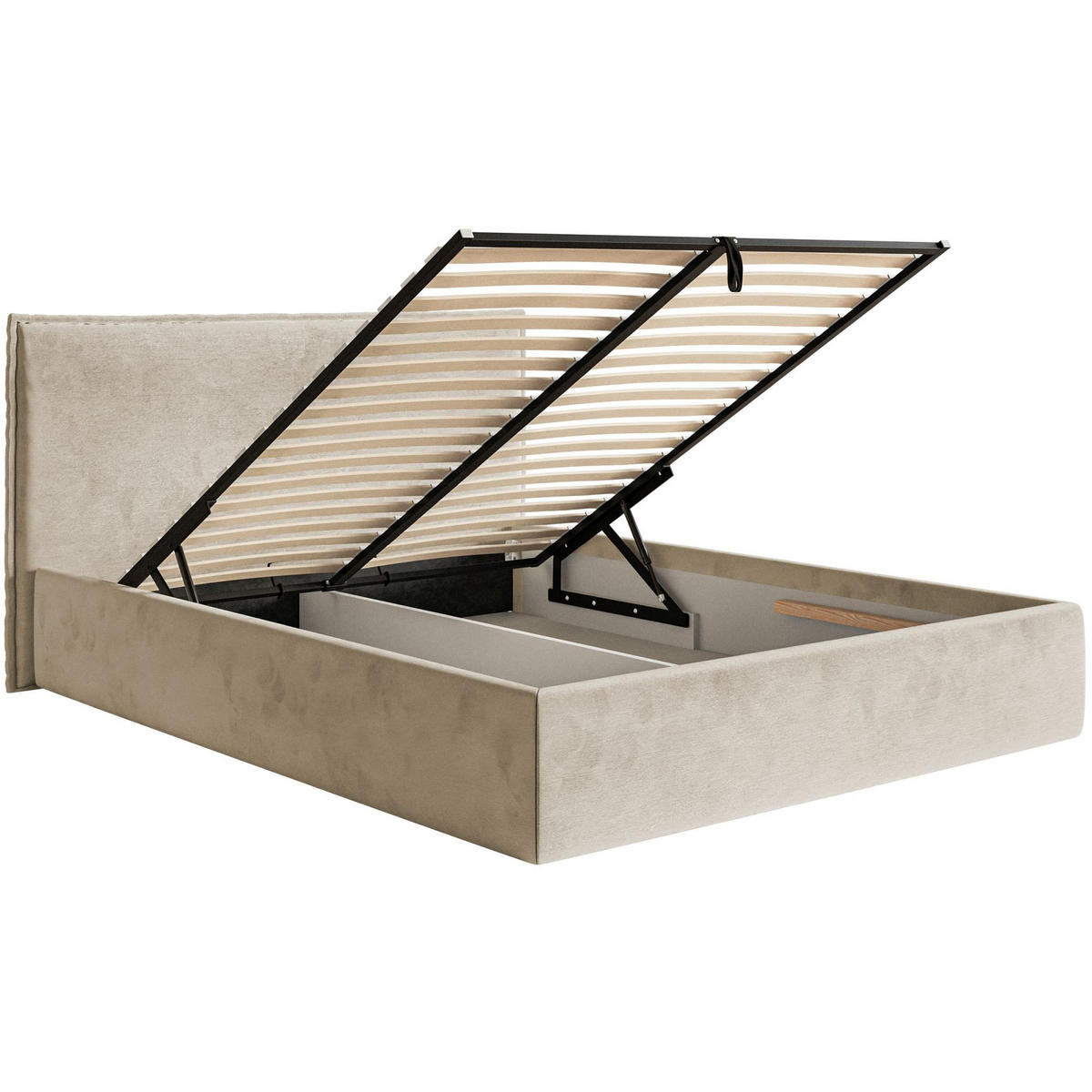 POLSTERBETT Softie Slim Beige Velours 160x200 - Beige, Textil (160/200cm) - Selsey