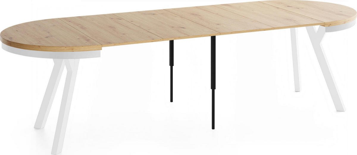 ESSTISCH Vero Neo Weiß rund ausziehbar verlängerbar, Eiche Artisan Hellbraun 100-300/100/77 cm - Braun/Weiß, Holz/Holzwerkstoff (100/300/77cm) - WFL GROUP