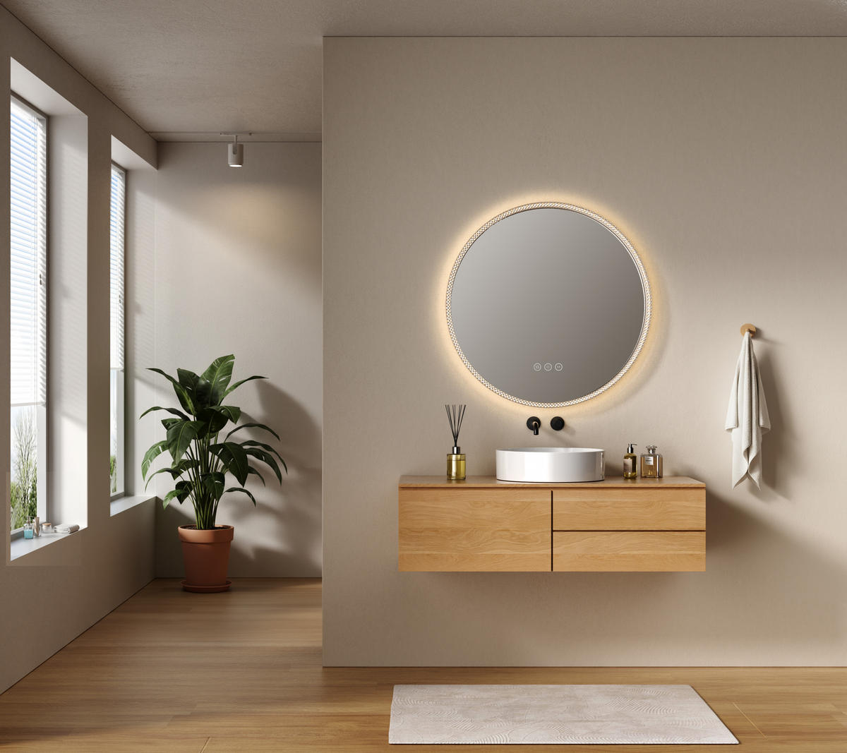 BADSPIEGEL Runder mit Beleuchtung Schwarz ф60 cm - Schwarz, Glas (60/4.3/60cm) - EMKE