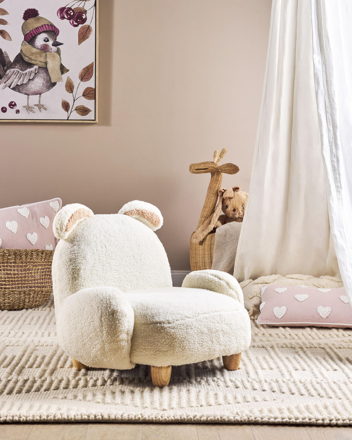 BARNFÅTÖLJ teddylook gräddvit djurform hare Kanna - Vit, Textil/Plast (65/45/51cm) - Beliani