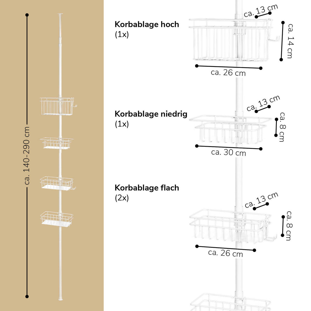 TELESKOP-BADREGAL, Metall, weiß - Weiß, Metall (30/290/30cm) - bremermann