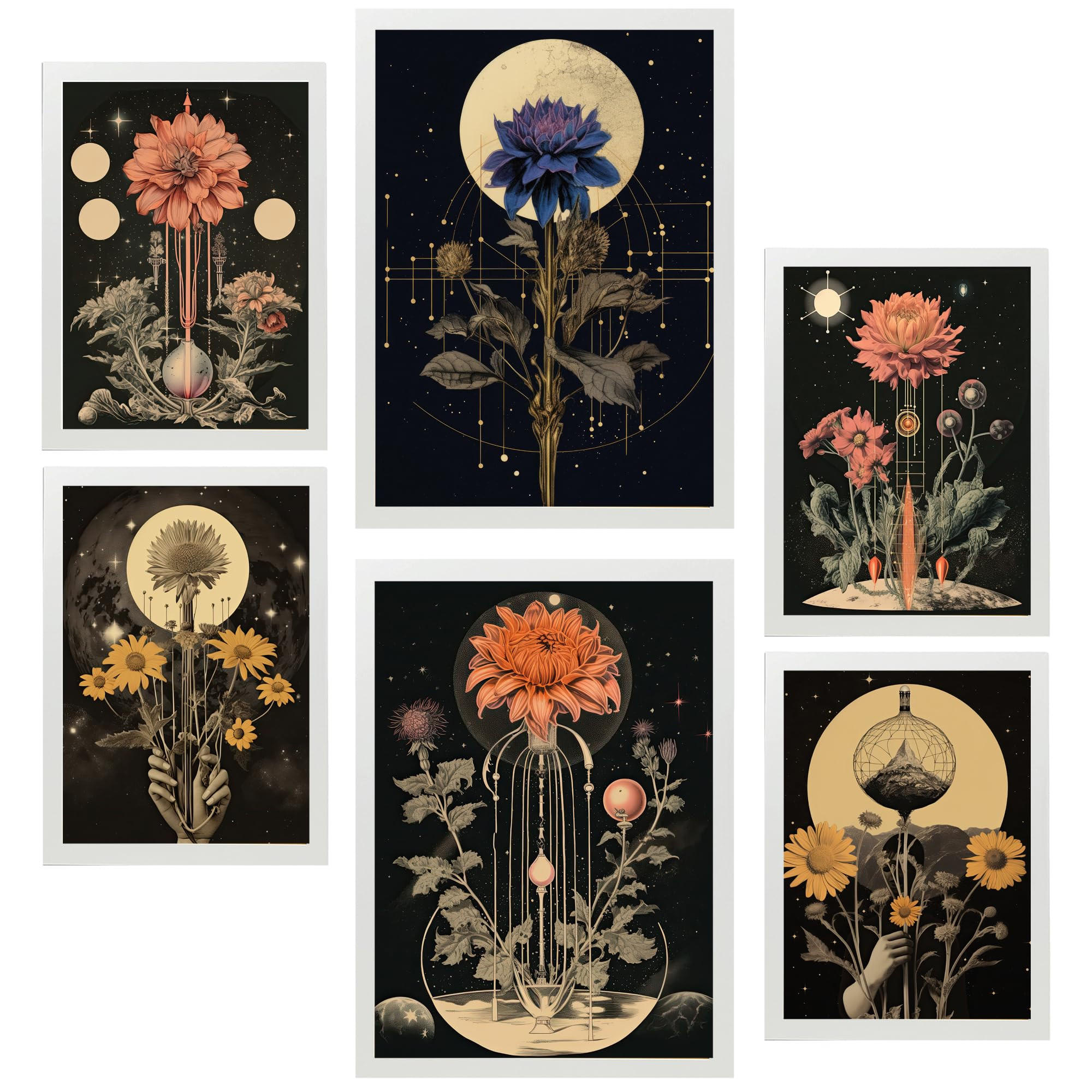 POSTER Set Mit 6 Illustration Mystischen Esoterischen A3 & A4 Weißer Rahmen - Weiß, Papier (29/3cm) - Nacnic