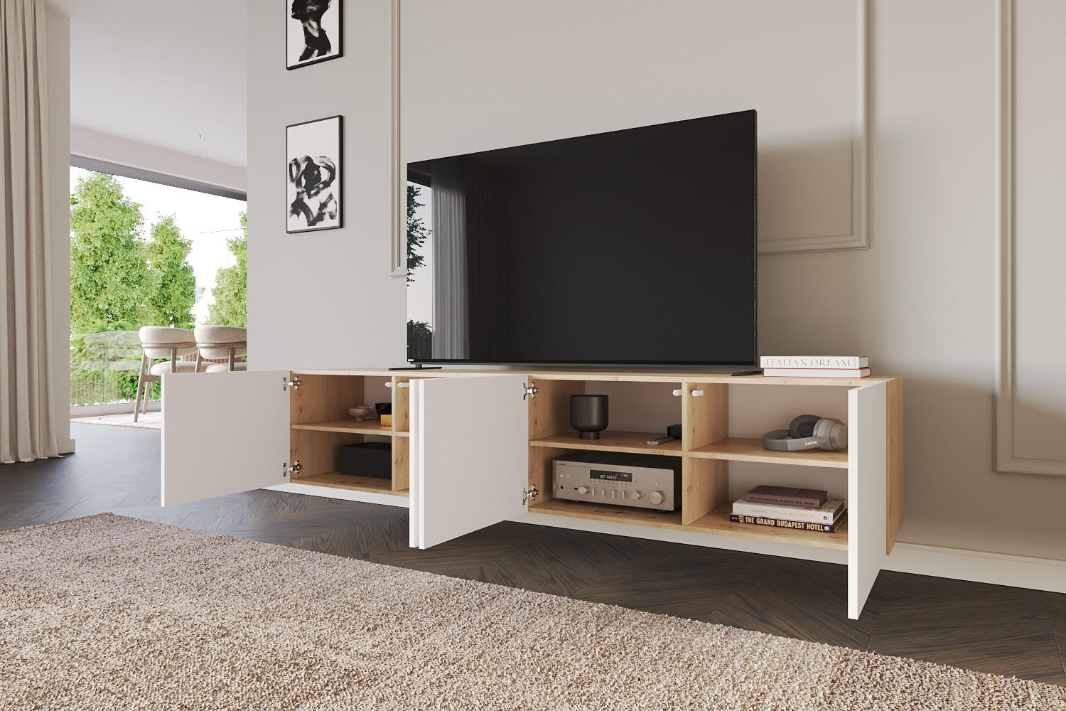 LOWBOARD ELIO-W 2x100x40x41 cm - Artisan / Weiß - Eiche Artisan, Holzwerkstoff (200/40/41cm) - ALTDECOR