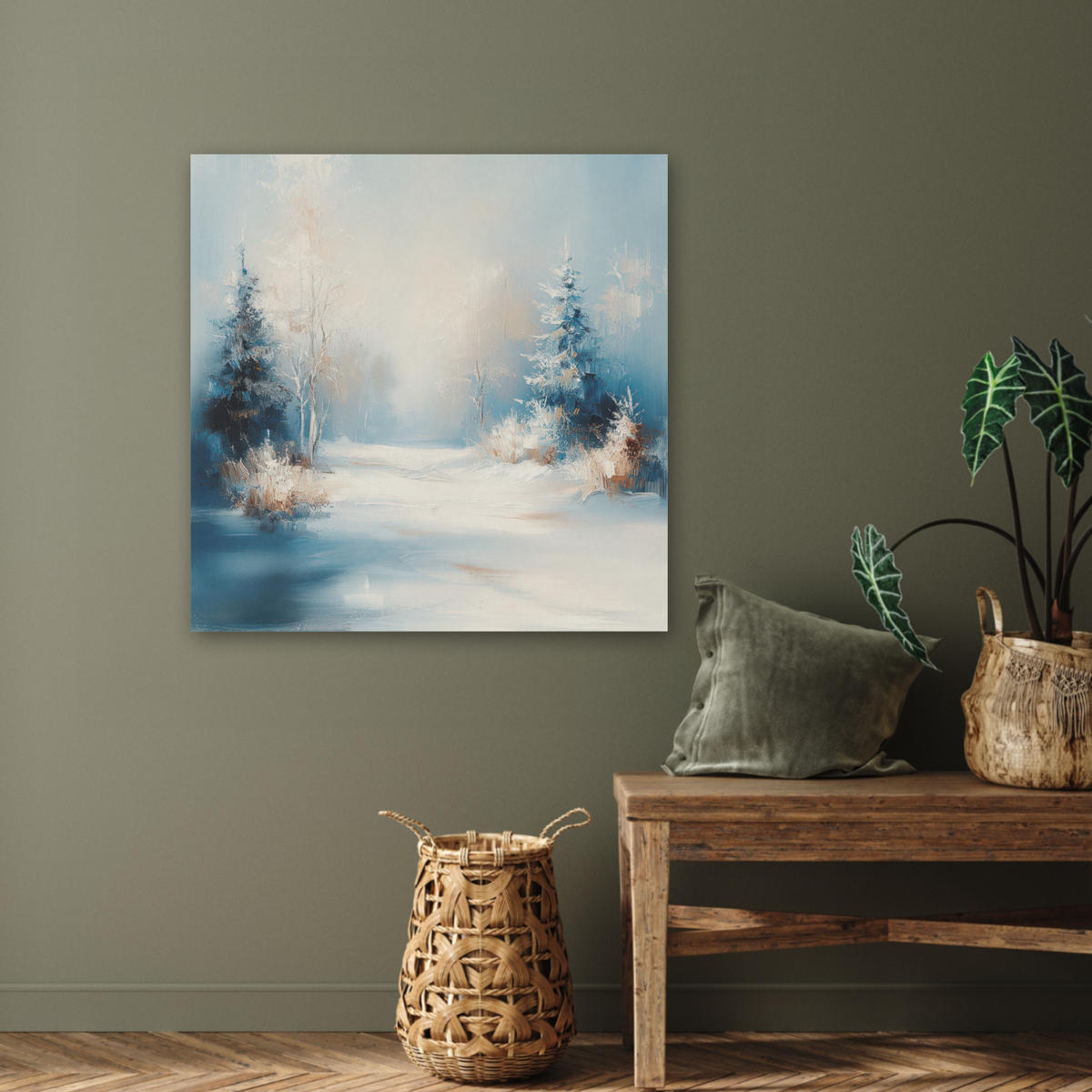AKUSTIKBILD Wald - Winter - Natur - Abstrakt - Schnee Akustikpaneele 80x80 cm - Weiß, Kunststoff (80/80/0.9cm) - MuchoWow