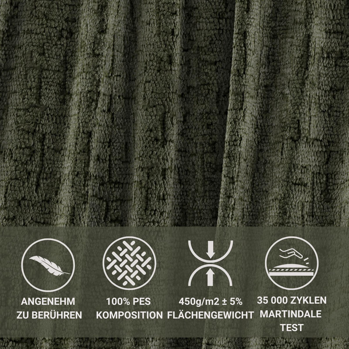 POLSTERBETT Lounge Olivenfarbe 180/200 cm im Chenille-Stoff - Naturfarben/Olivgrün, Holz/Holzwerkstoff (180/200cm) - Maison de Reve