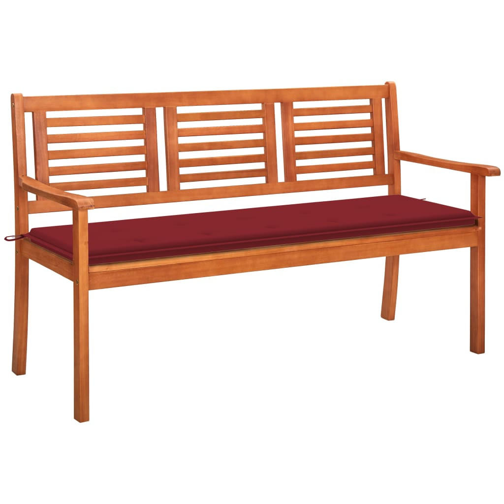 3-SITZER-GARTENBANK mit Auflage 150 cm Massivholz Eukalyptus - Rot, Holz (150/89/60cm) - furnicato