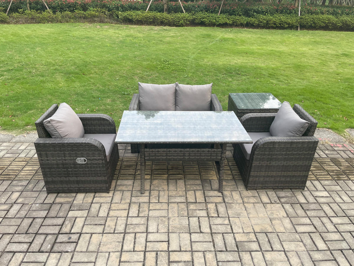GARTENMÖBEL SET mit Zweisitzer Polyrattan 4-Sitzer - Dunkelgrau/Grau, Glas/Kunststoff - Fimous