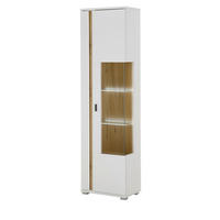 VITRINE weiß matt, Eiche Wotan 55 x 200 cm, Vitrinenschrank inklusive Frontbeleuchtung - Silberfarben/Eiche Wotan, Glas/Holzwerkstoff (55/200/35cm) - Furn.Design