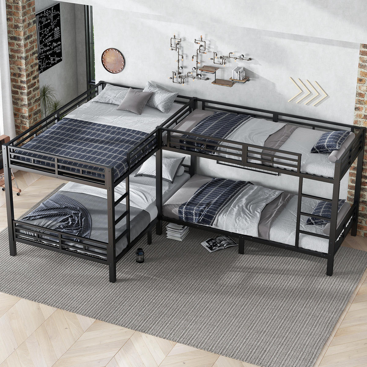 ETAGENBETT 90/200 cm und 140/200 cm Schwarz aus Eisen mit stabilen Lattenrost - Schwarz, Metall (90/200cm) - OKWISH