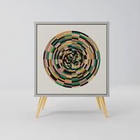 SIDEBOARD GREEN CIRCLES, Grau, 57,5x42x75,5 cm, Goldfarbene Metallfüße - Goldfarben/Multicolor, Holzwerkstoff/Metall (57.5/75.5/42cm) - SpaceRebels