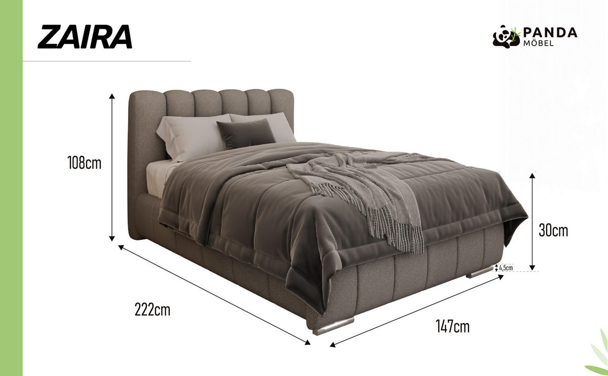 POLSTERBETT Zaira 120x200cm – Elegantes Polsterbett für modernen Wohnstil , ZONIERTE MULTI-TASCHEN-FEDERKERN (24cm), hellgrau - Hellgrau, Holz (120/200cm) - Panda Möbel